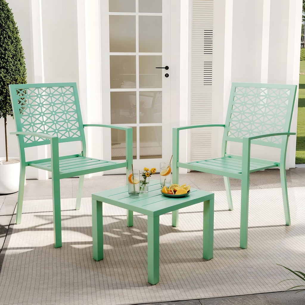 3 Piece Patio Bistro Set, Stackable Patio Dining Set, Green