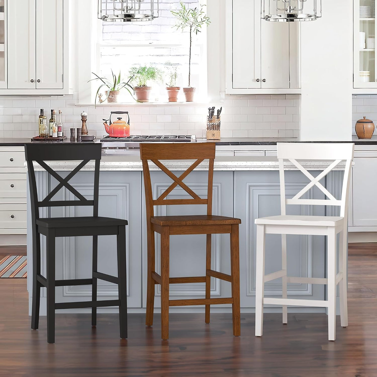 cozyman bar stools set of 2, 24" wooden showing dimensions