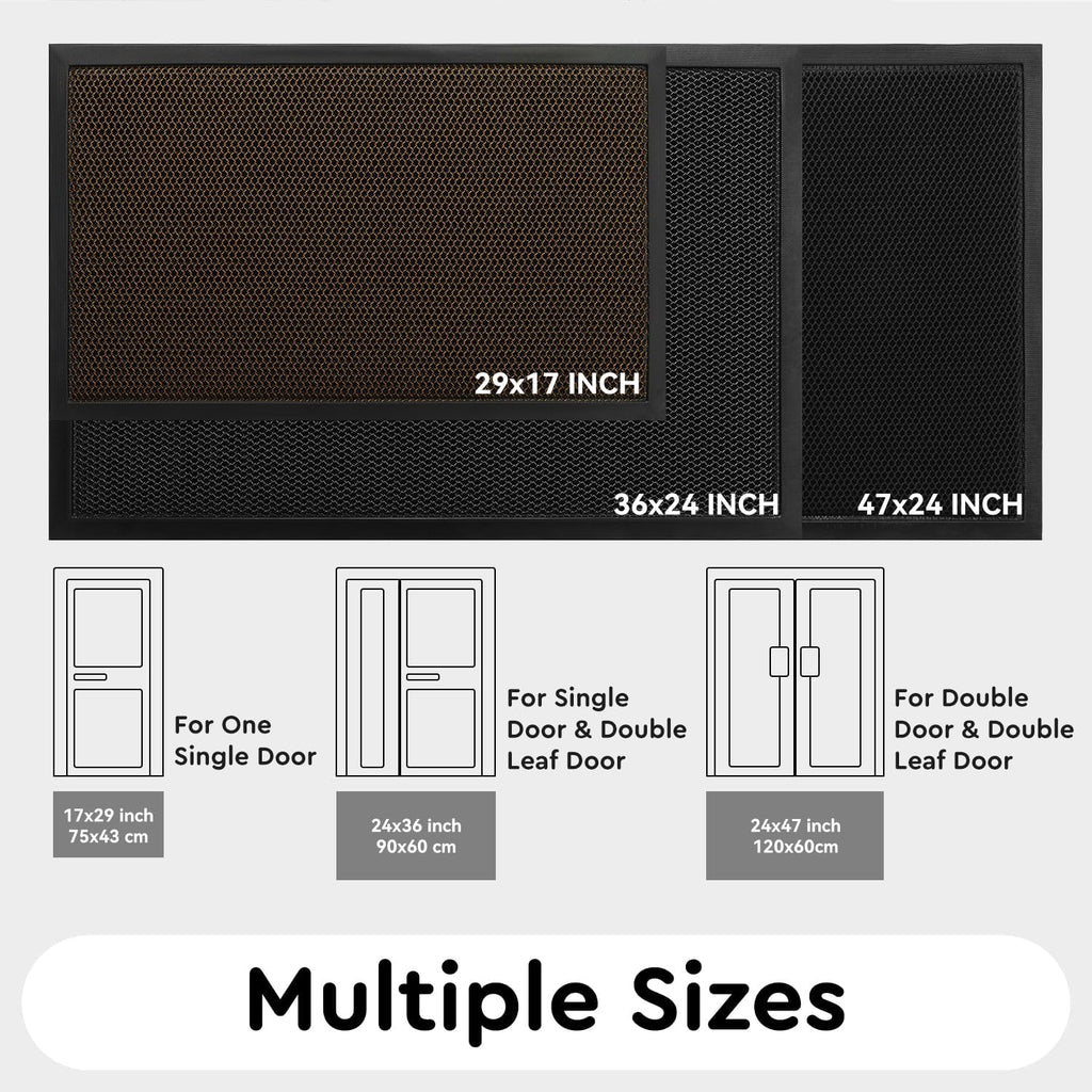 Front Door-Mat Outside Entrance 24"x36" Doormat Non Slip Dirt Trapper Brown
