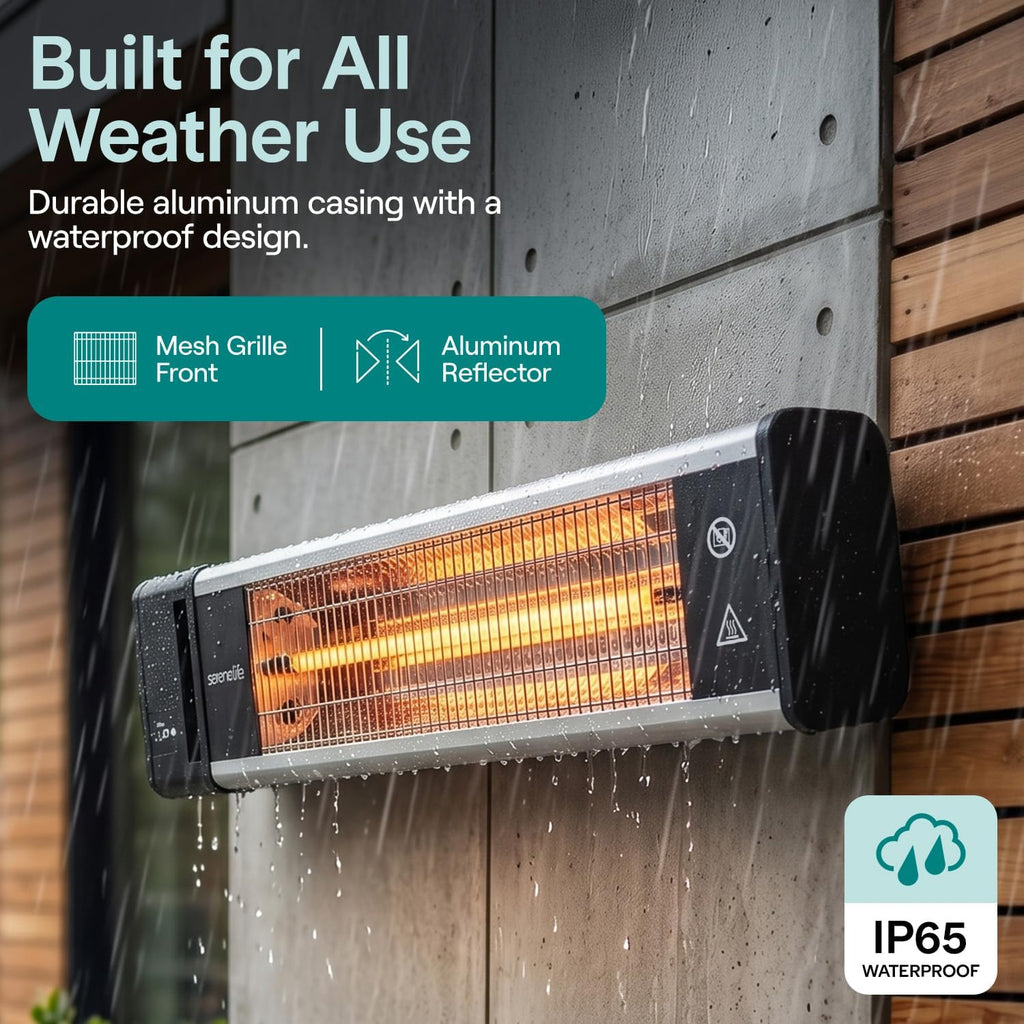 SereneLife Infrared Patio Heater, 1500W, IP65 Approved, Odorless, Wall-Mounted Heater with Remote, Indoor/Outdoor for Patio, Restaurant, Backyard, Garage, Decks