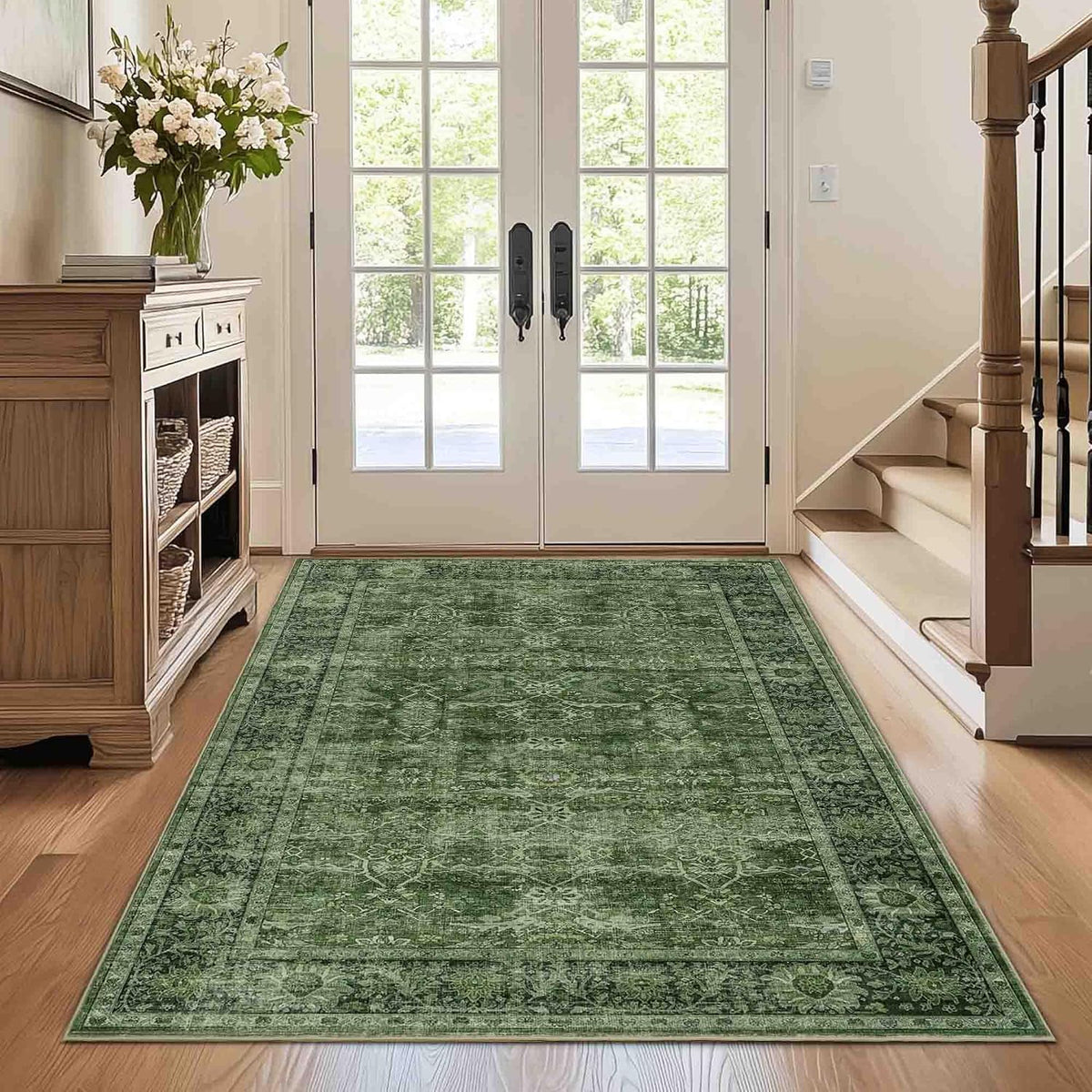 Zeeinx 4x6 Washable Area Rug for Living Room Bedroom Dining Room Green