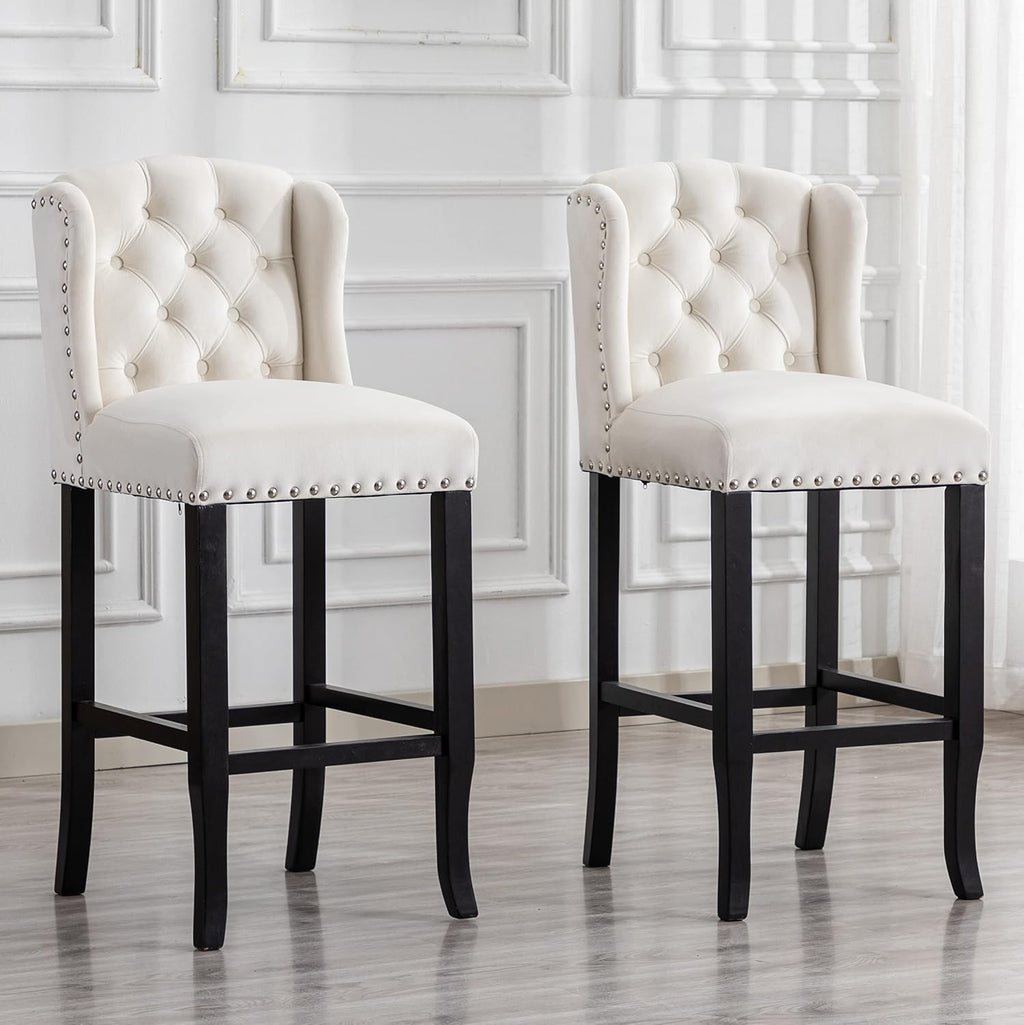 DUOMAY Modern Tufted 30" Bar Stools Set of 4, Velvet White