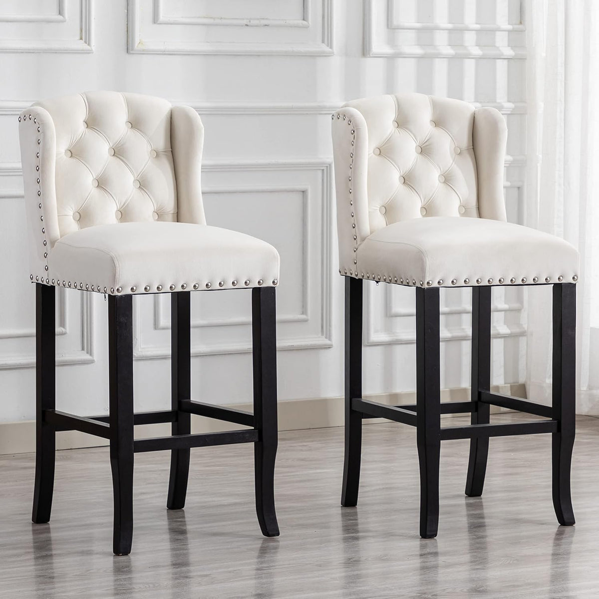DUOMAY Modern Tufted 30" Bar Stools Set of 4, Velvet White
