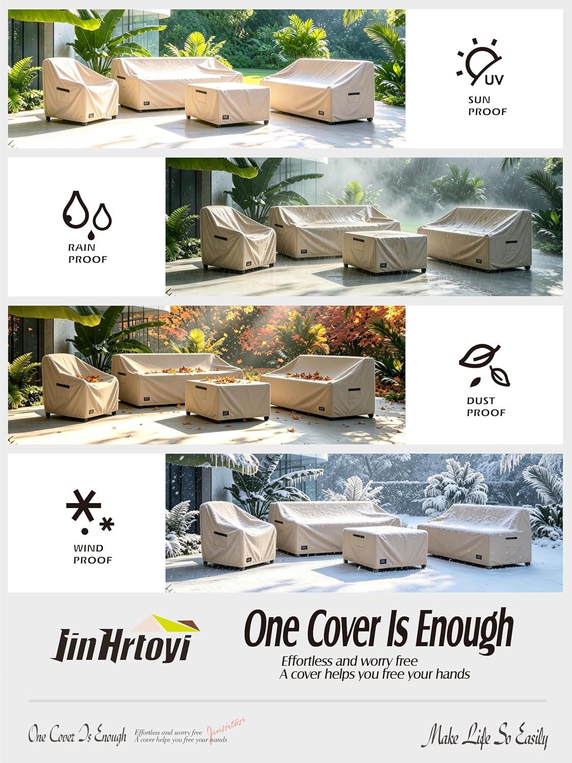 JinHrtoyi Outdoor Chair Covers 2 Pack,30Wx34Dx38H inches Patio Chair Cover,100% Waterproof Heavy Duty Outdoor Furniture Covers Waterproof,Light Brown Minimalism Style Patio Furniture Cover
