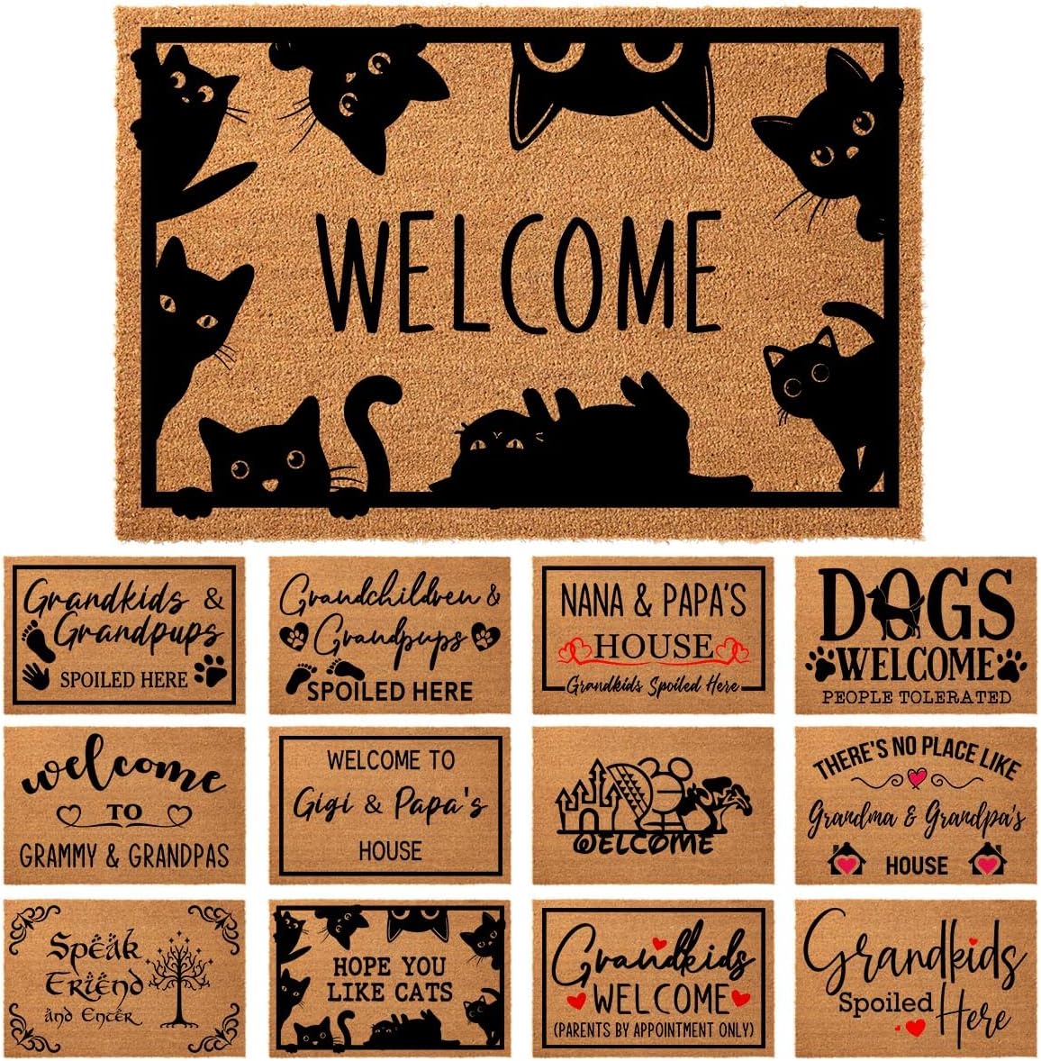 Cute Peeking Cat Welcome Doormat, 23.6 x 15.7 Inch, Water Resistant, Modern Style, Flat Woven, Spot Clean Only