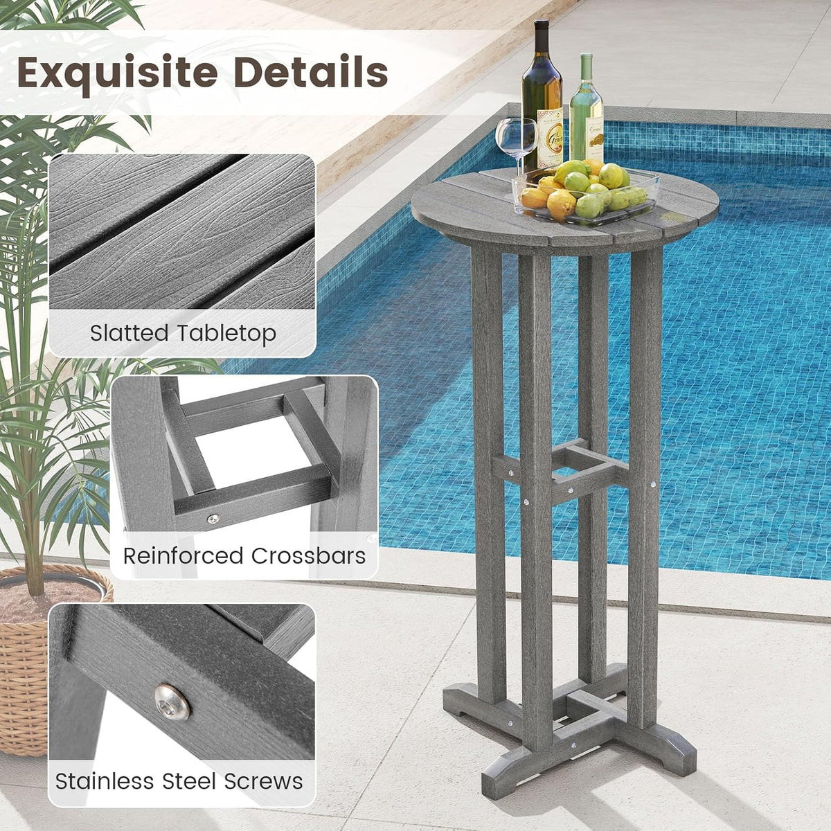 Tangkula 21.5" Round Bar Table, Grey