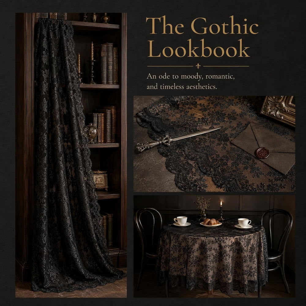 Halloween Black Lace Tablecloth Long Rectangular Gothic Table Cloth