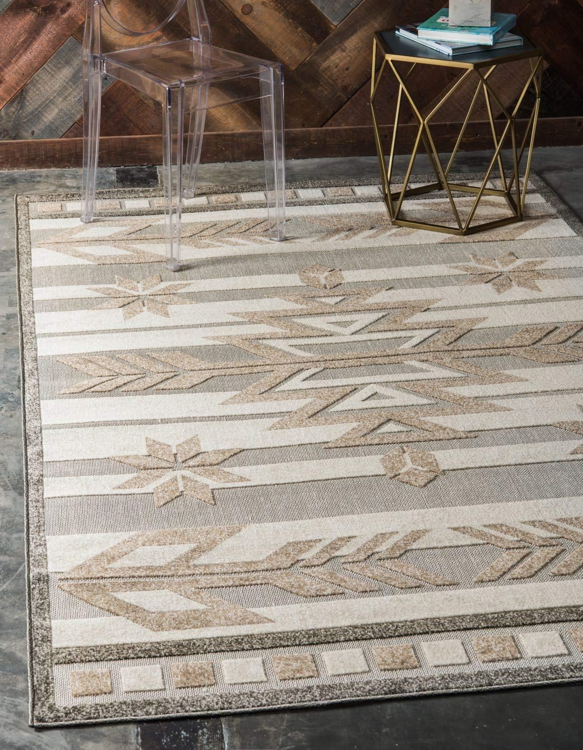 Unique Loom Outdoor Modern Collection Area Rug - Albuquerque (5' x 8' Rectangle, Beige/ Brown)