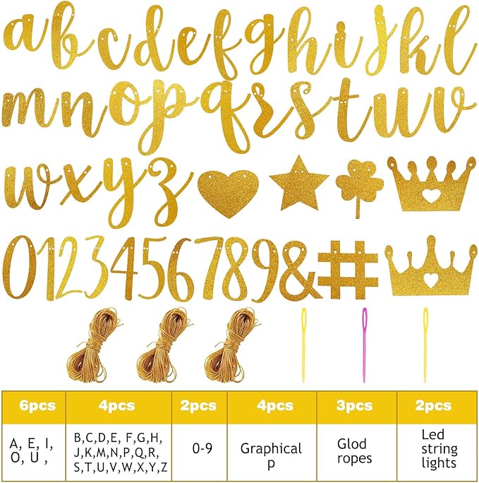 TaoBary 167 Pcs DIY Banner Kit Happy Birthday Glitter Banner Customizable Glitter Make Your Own Kit 162 Letters Symbols and Numbers 3 Rope for Birthday Halloween Wedding Christmas(Gold)