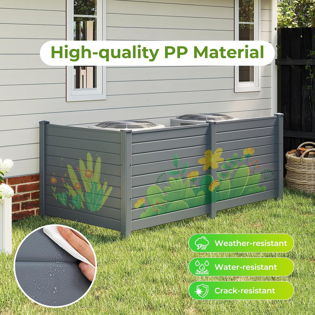 GIANTEX No-Dig Air Conditioner Fence, 3 Panels, 48''W x 36''H, Gray