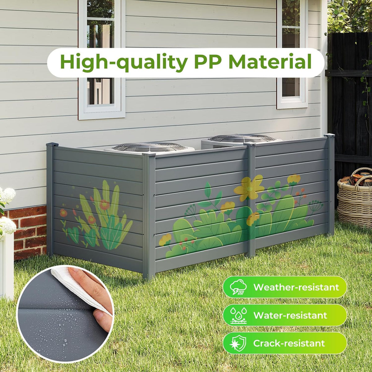 GIANTEX No-Dig Air Conditioner Fence, 3 Panels, 48''W x 36''H, Gray