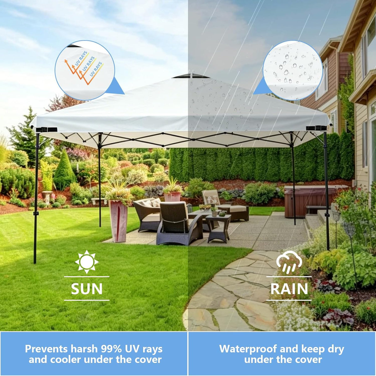 Joramoy 12x12ft Canopy Replacement Waterproof Taped Seams(White Top Only)