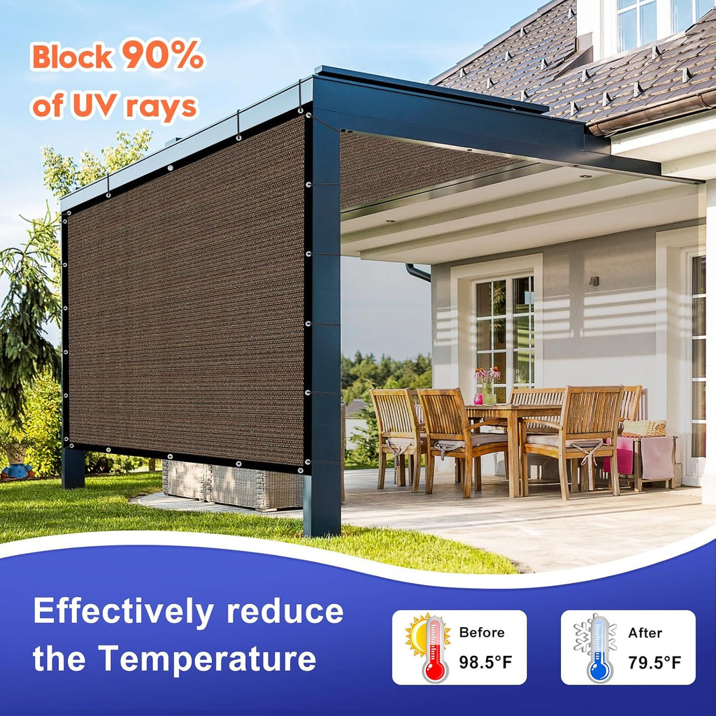 10' X 20' 90% Sun Shade Cloth Outdoor Patio Mocha Pergola Shades Cover Privacy Screen UV Block Porch Screens Canopy for Patio Outside Outdoor