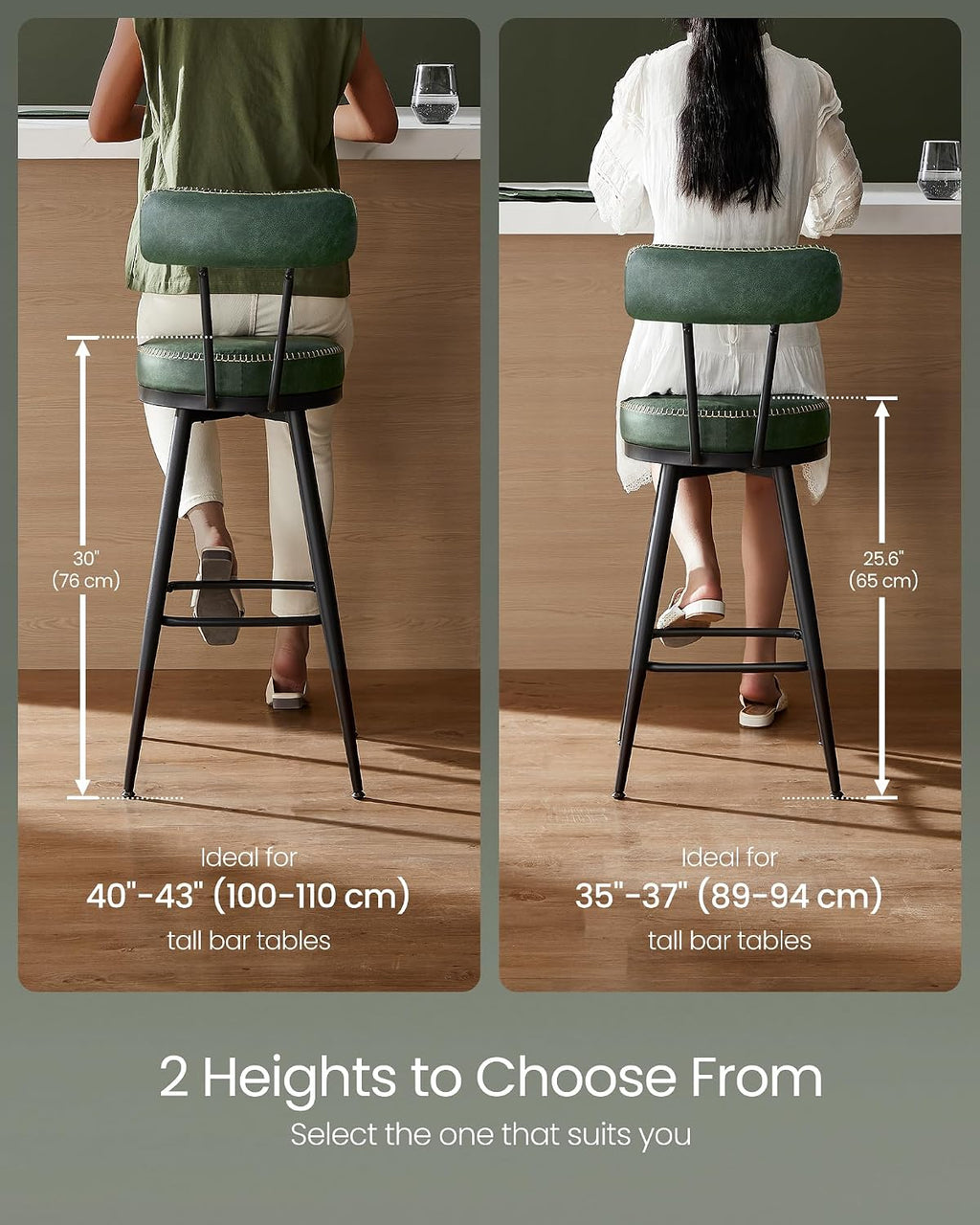 VASAGLE Bar Stools Set of 2, Swivel Counter Height with Back, 25.6-Inch