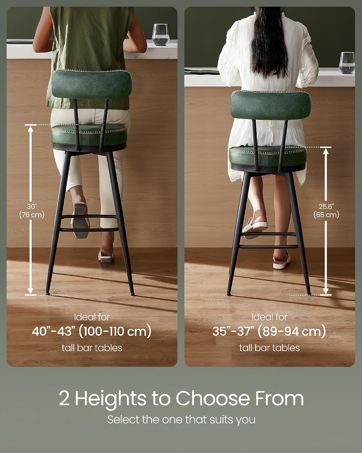 VASAGLE Bar Stools Set of 2, Swivel Counter Height with Back, 25.6-Inch