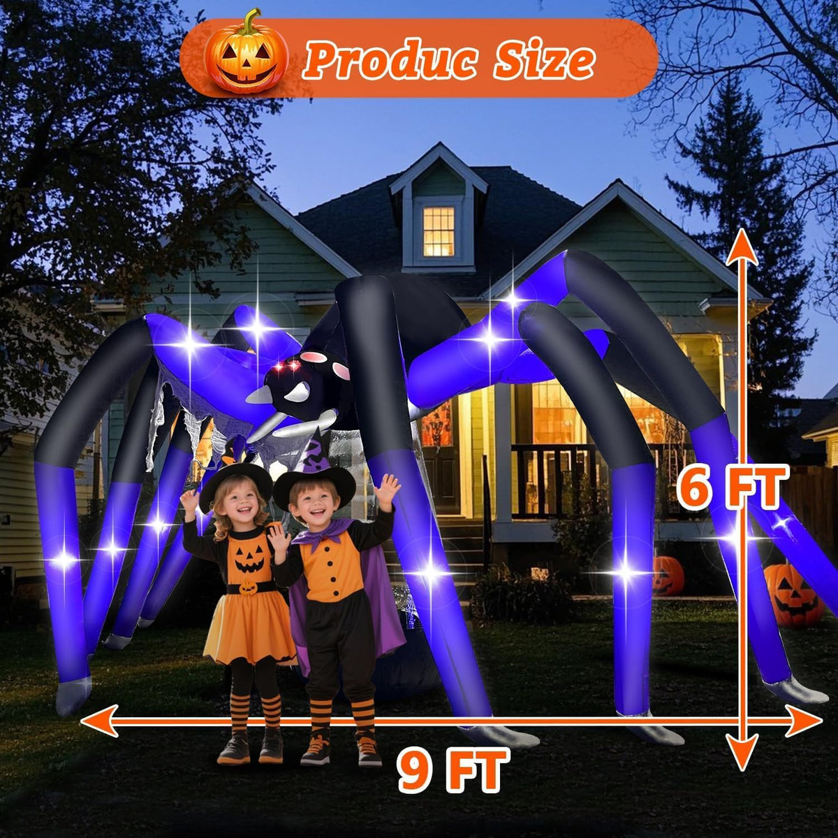 9FT Giant Outdoor Halloween Inflatables Decorations Spider Blow up