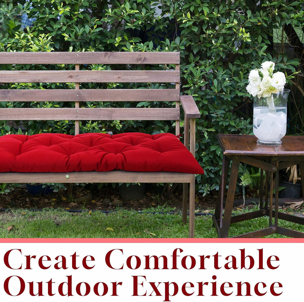 Wenqik Outdoor Bench Cushion 59 x 20 x 4 Inch Waterproof Patio Swing Cushion with Removable Zippered Cover Adjustable Ties Seat Pad for Porch Bench Garden Loveseat (Red, Classic)