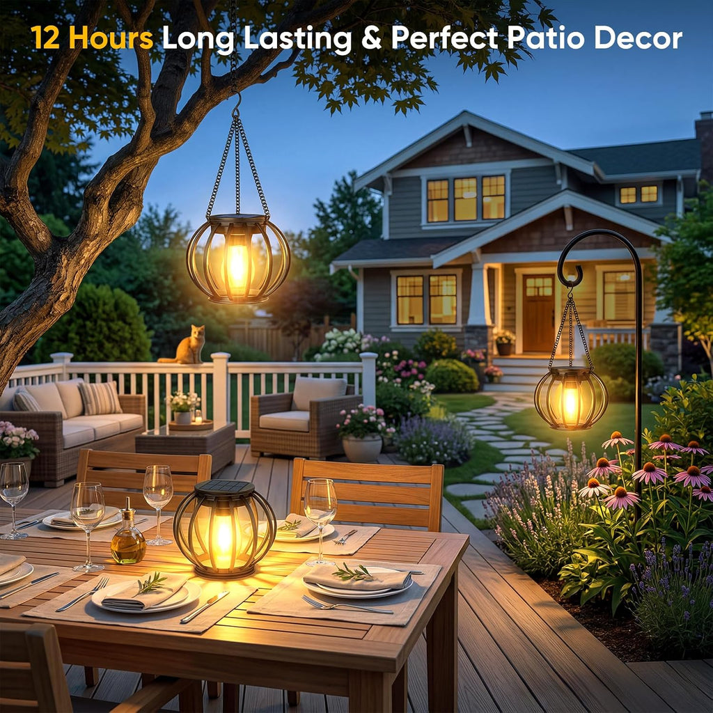 Hanging Solar Lanterns Outdoor Waterproof: 4 Pack Metal Garden Patio Lights