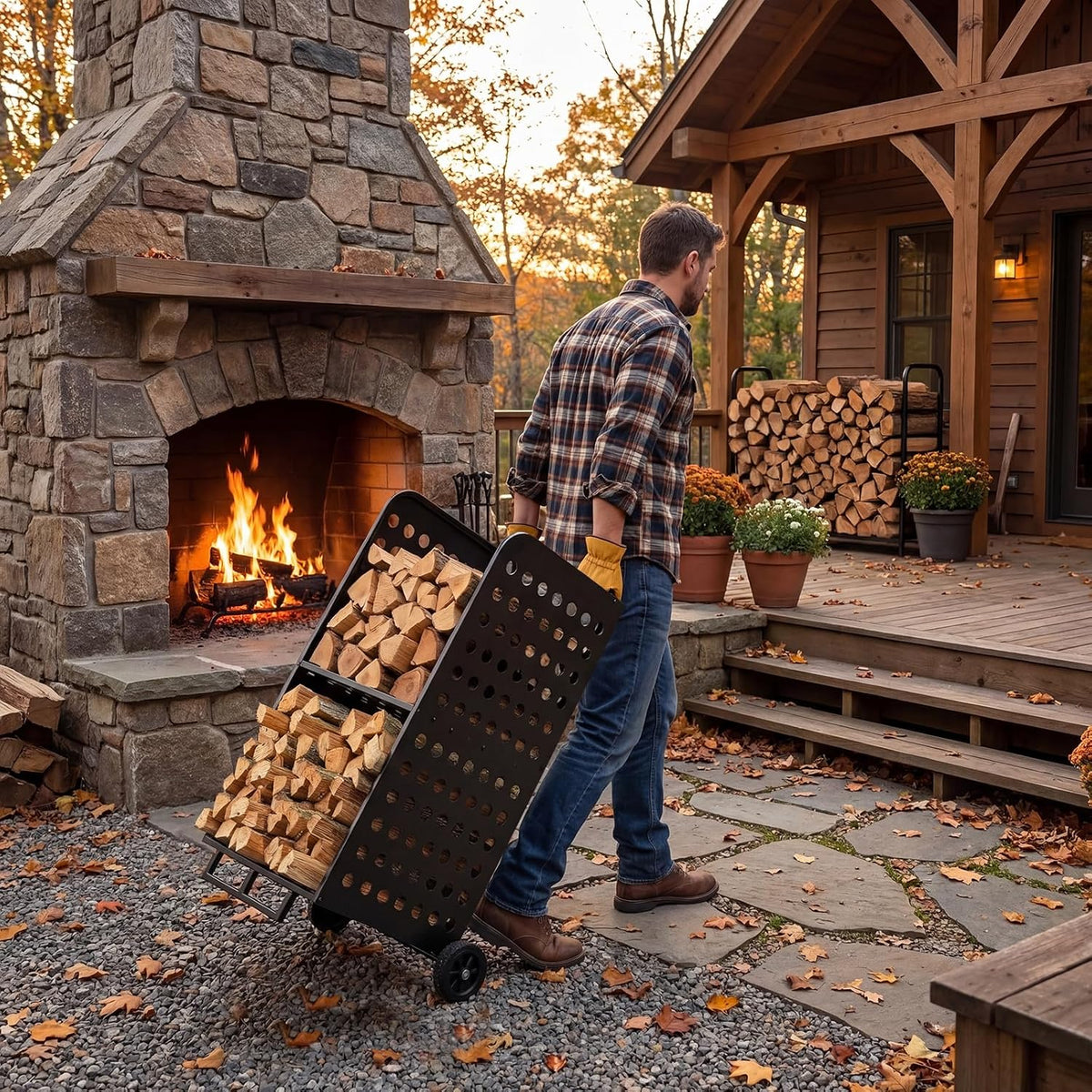 Firewood Rack Outdoor with Wheels, 800 lb Rolling Steel Log Cart