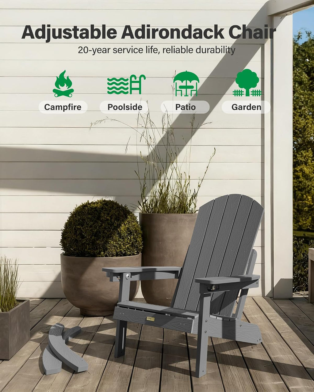 YEFU Adirondack Rocking Chairs, Adirondack Chair with Footrest, Grey
