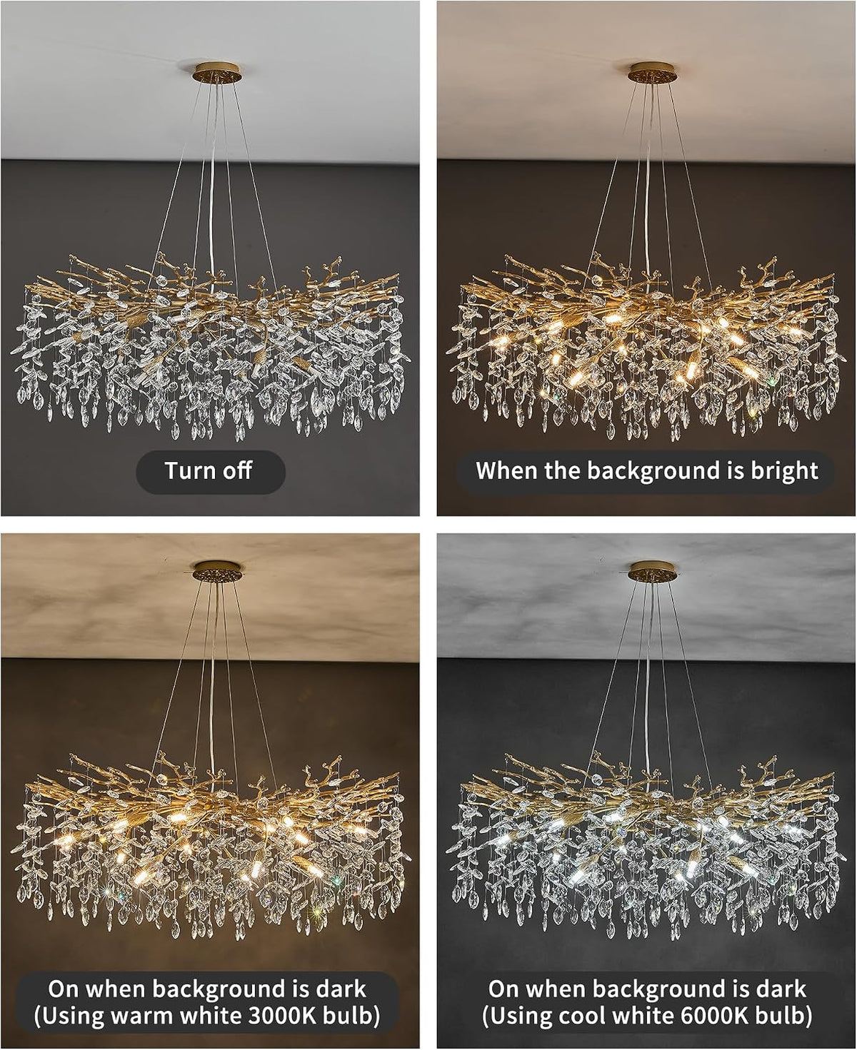 Modern Tree Branch Crystal Chandelier Luxury Gold Crystal Pendant Lighting 40" Contemporary 14-Light Chandeliers for Dining Room Kitchen Bedroom Living Room