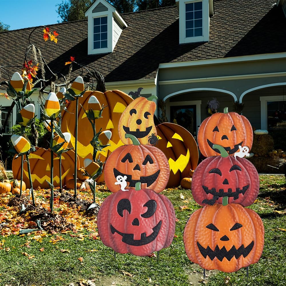 Hogardeck Outdoor Halloween Decorations - 2PCS 36" Decorative Garden Stakes with Pumpkins, Jack O Lantern Metal Yard Signs for Garden, Lawn, Patio Decor