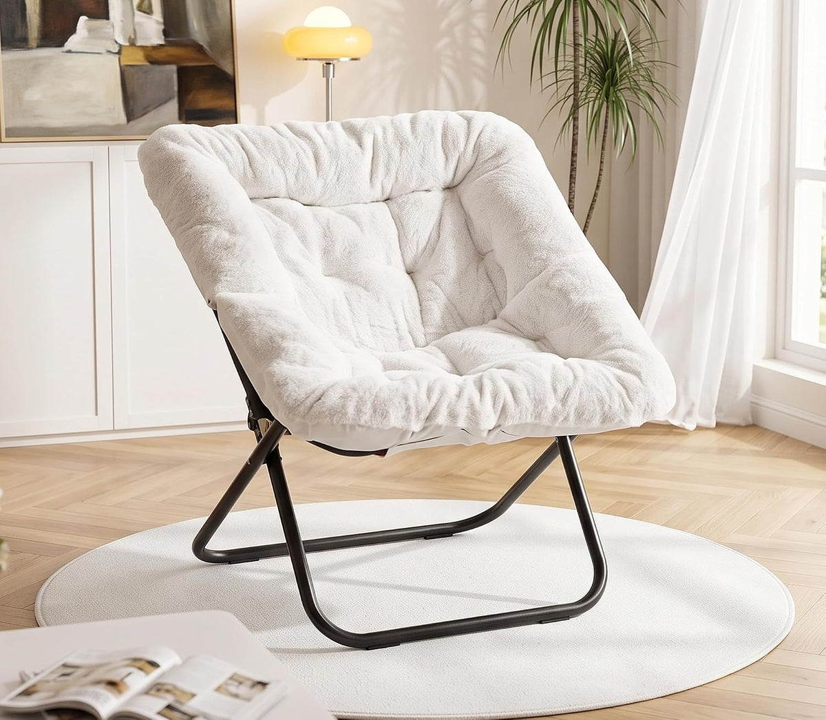 Comfy Saucer Chair Folding Reading Lounge Chair Living Room Chairs, White