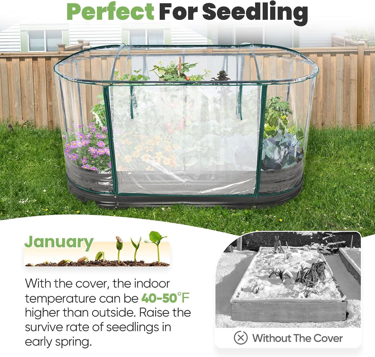 KING BIRD Raised Garden Bed with Cover 71x36x12 in