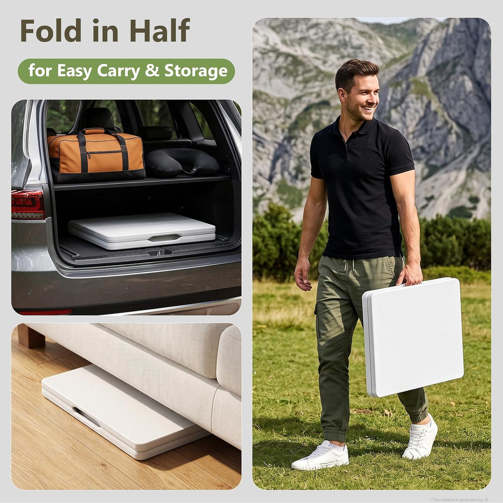 Folding Table, 4 FT Foldable Plastic Table with Adjustable Height, Heavy Duty Fold in Half Utility Table, Portable Picnic Table for Camping, Parties, RV Travel, Banquet