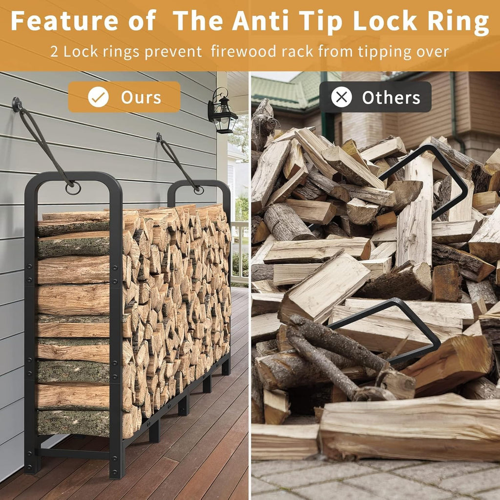 Mr IRONSTONE 8ft Firewood Rack Outdoor Indoor, Upgraded Heavy Duty Adjustable Fire Wood Rack Holds Up to 4500lbs, Fireplace Log Holder Wood Storage for Porch Patio, Easy Assembly