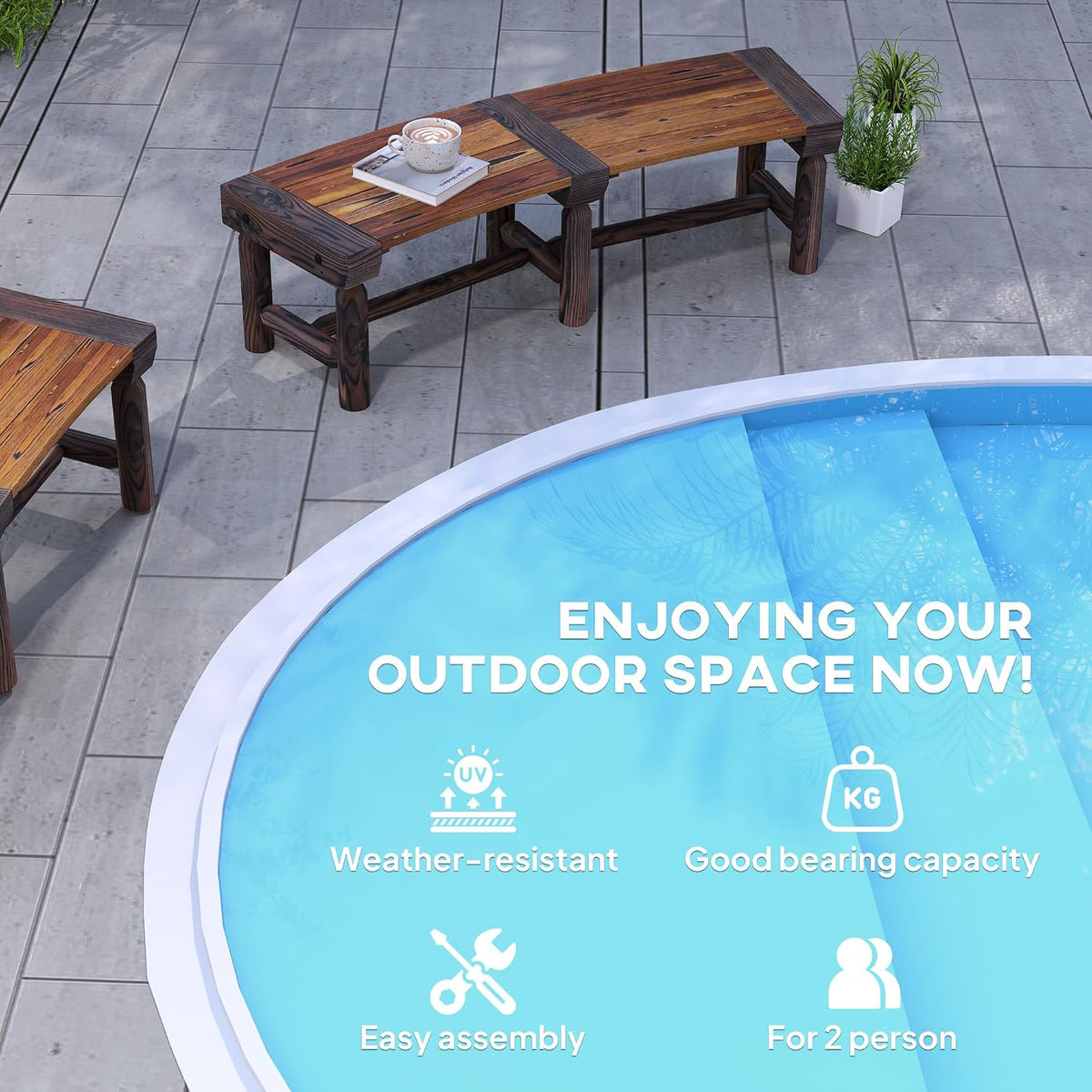 Outsunny Wooden Garden Bench Semicircular Round Outdoor Tree Bench Brown