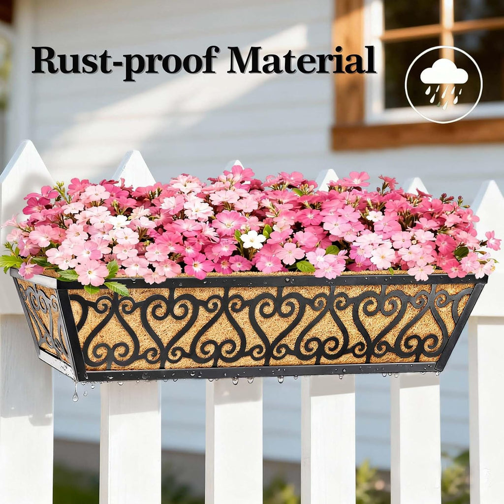 2 Pack 30 Inch Deck Railing Planter Box - Window Boxes Planters with Adjustable Brackets Coco Liners Balcony Planters Railing Hanging for Window Flower Boxes Outdoor Garden Decor