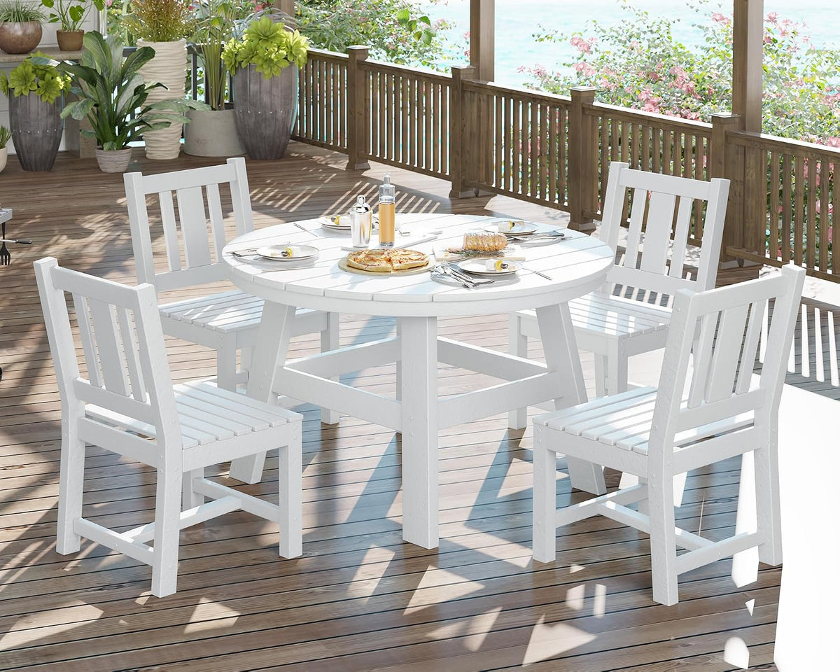 AMERLIFE 5 Piece HDPE Patio Dining Table Set with Chairs, White