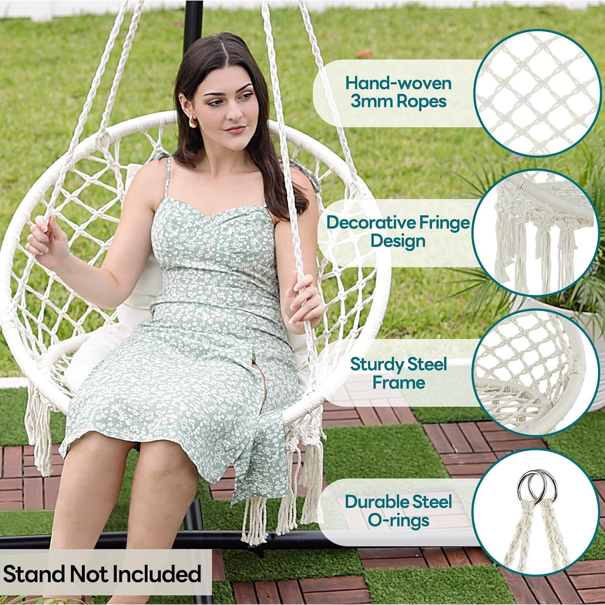 joyview macrame hammock chair, hanging chair with 2, side view