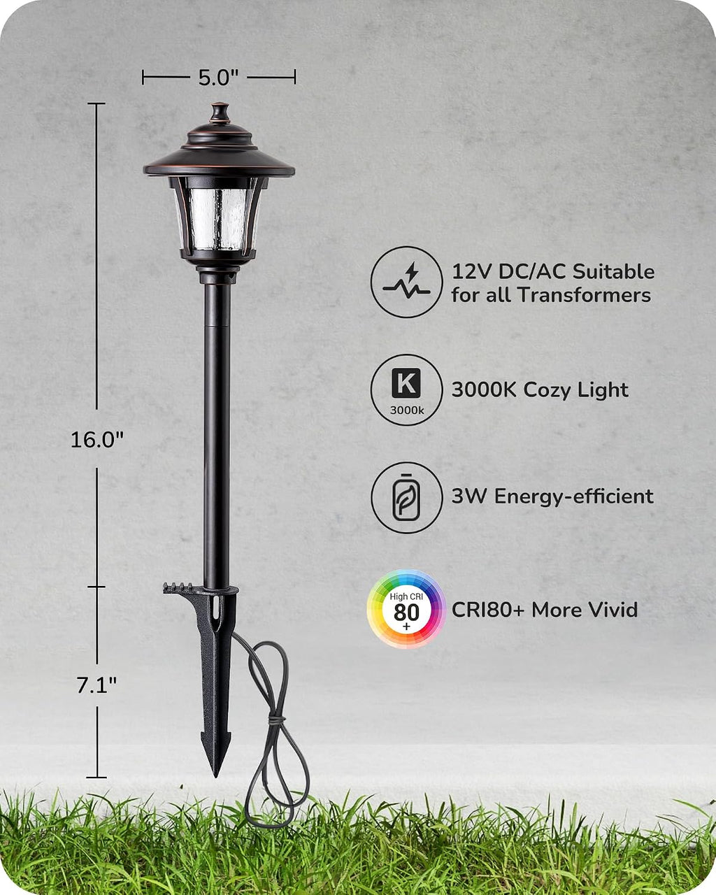 EDISHINE Low Voltage Landscape Lighting 12V 3W 120LM with Connectors 4 Pack