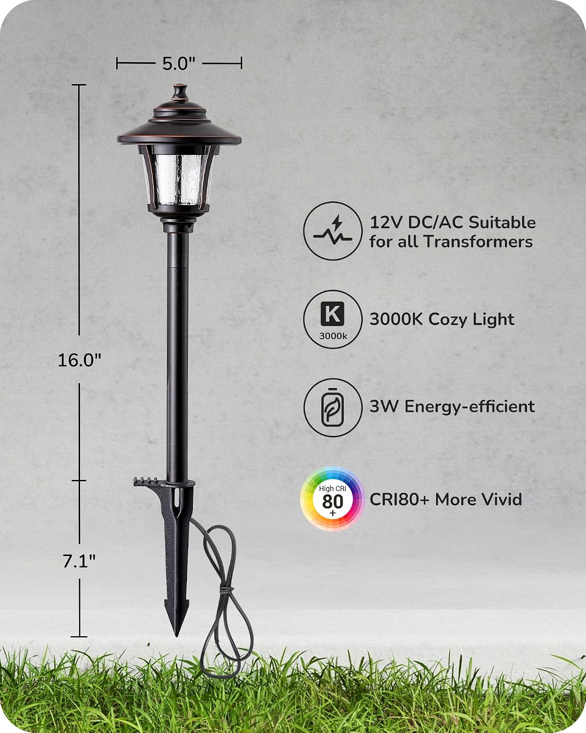 EDISHINE Low Voltage Landscape Lighting 12V 3W 120LM with Connectors 4 Pack