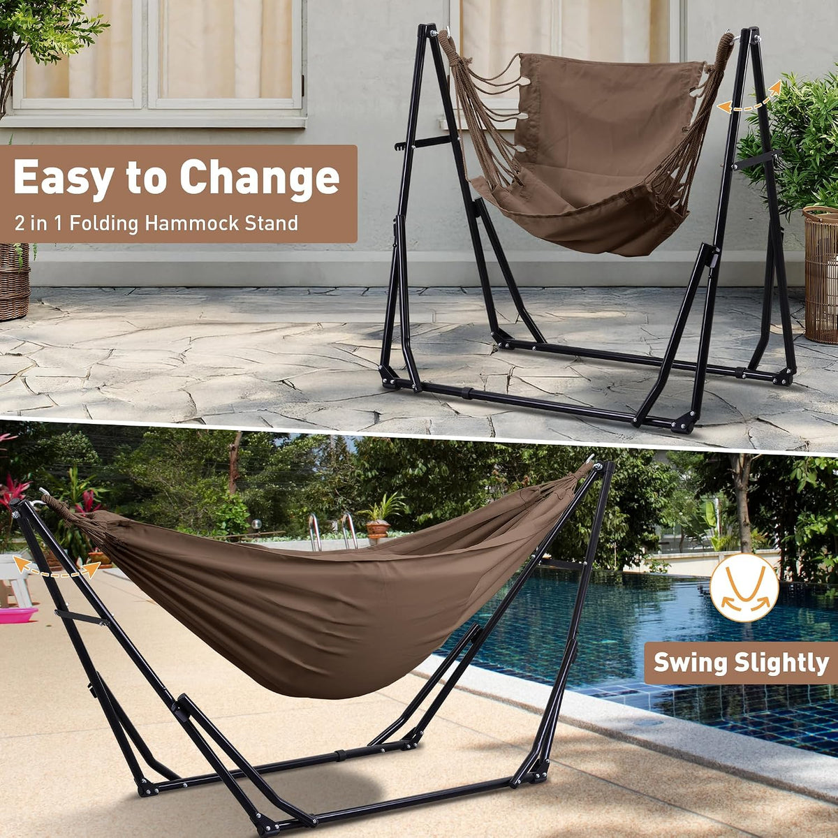 ainfox hammock with foldable stand, 2 in 1 showing dimensions