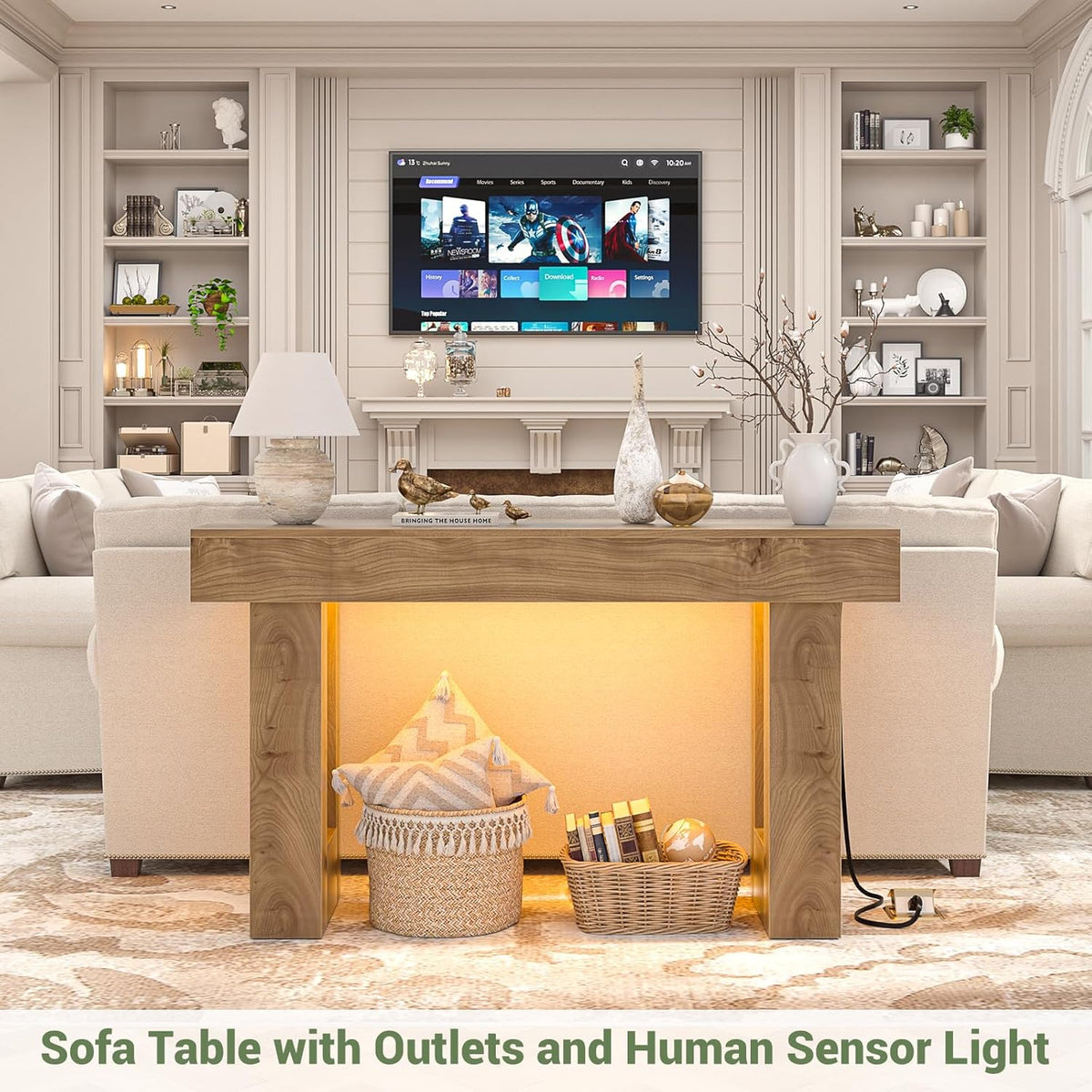 Unikito 47" Entryway Table with Sensor Light & AC Outlets with USB-C Ports