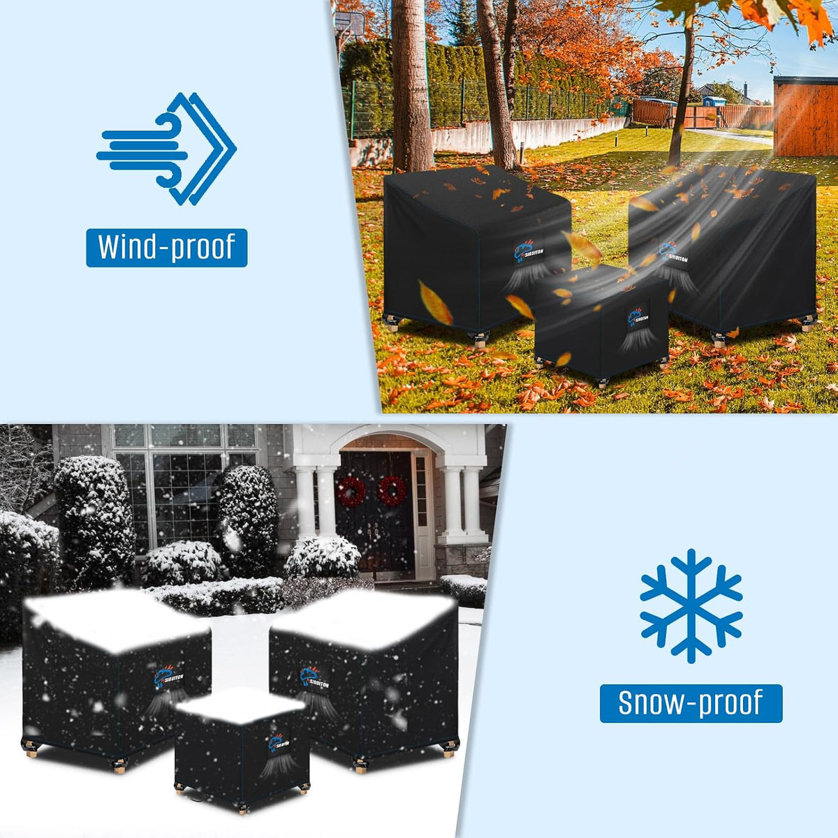 SIRUITON 3 Piece Outdoor Veranda Patio Garden Furniture Cover Set with 420D Durable and Water Resistant Fabric,Fit for Outdoor Wicker Patio Furniture Sets/Rattan Chair Conversation Sets-Balck