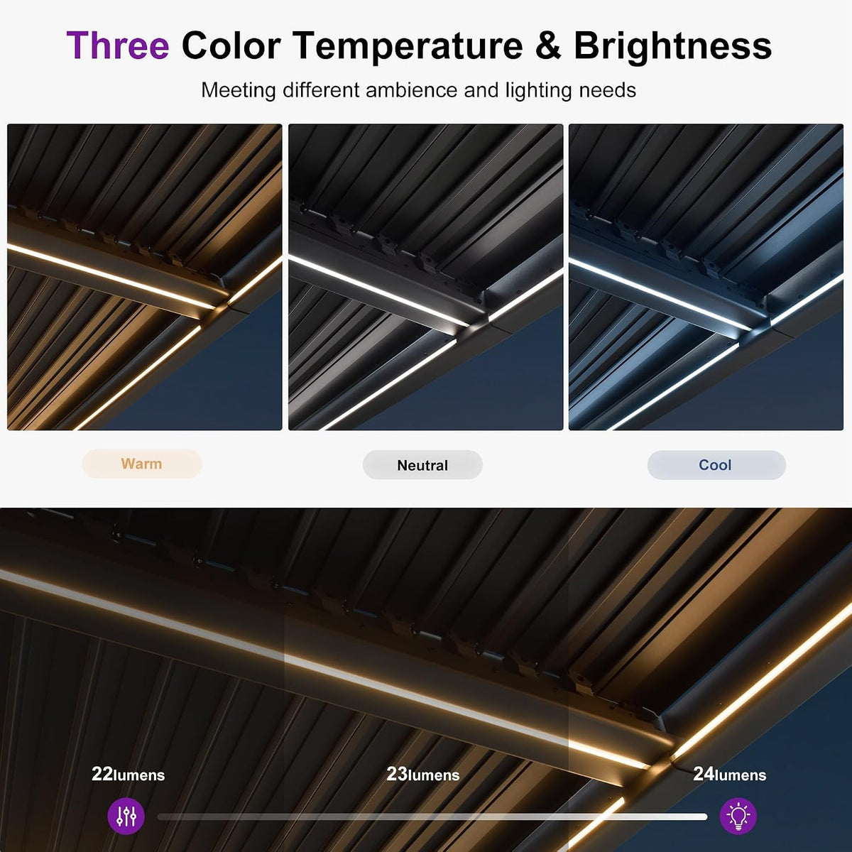 PURPLE LEAF 92KS Louvered Pergola 8' x 10' with LED Strip Lights, Gray