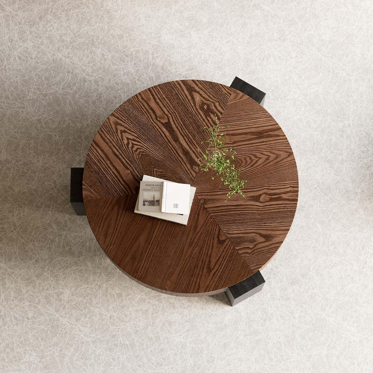 Round Coffee Table with Hidden Storage & 3 Block Legs