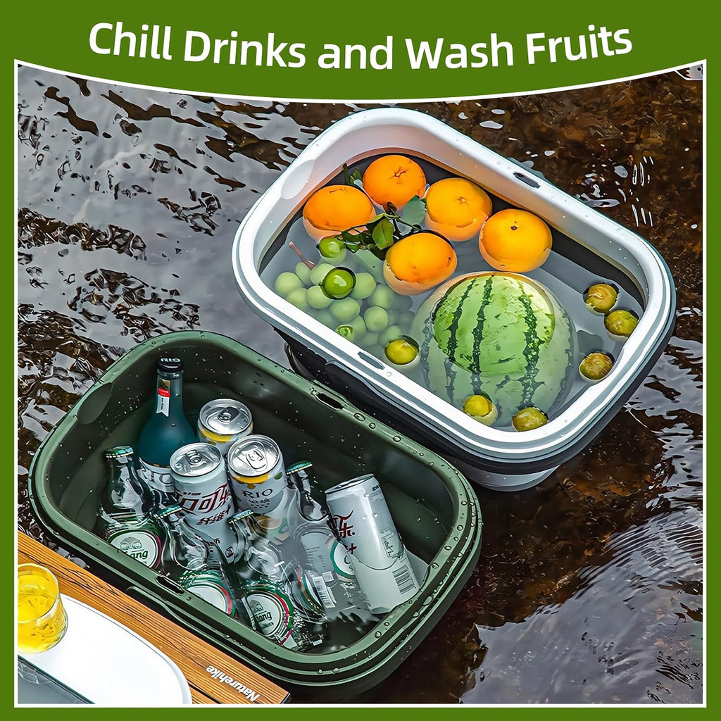 Collapsible Picnic Basket 16L, Folding Basket for Picnic with Lid Table, Waterproof Large Picnic Basket with Handles, Portable Collapsible Storage Basket for Camping, Outdoor, Travel，Green