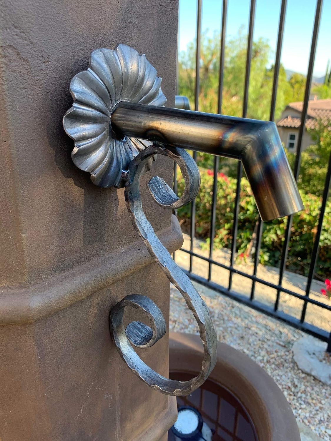 Rustic Water Fountain Spout/Nozzle/Scupper with Hammered Scroll Design