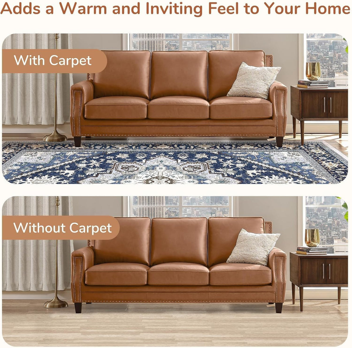 OPPODREAM Soft Area Rugs 8x10, Persian-Inspired Washable Rug, Blue & Gold