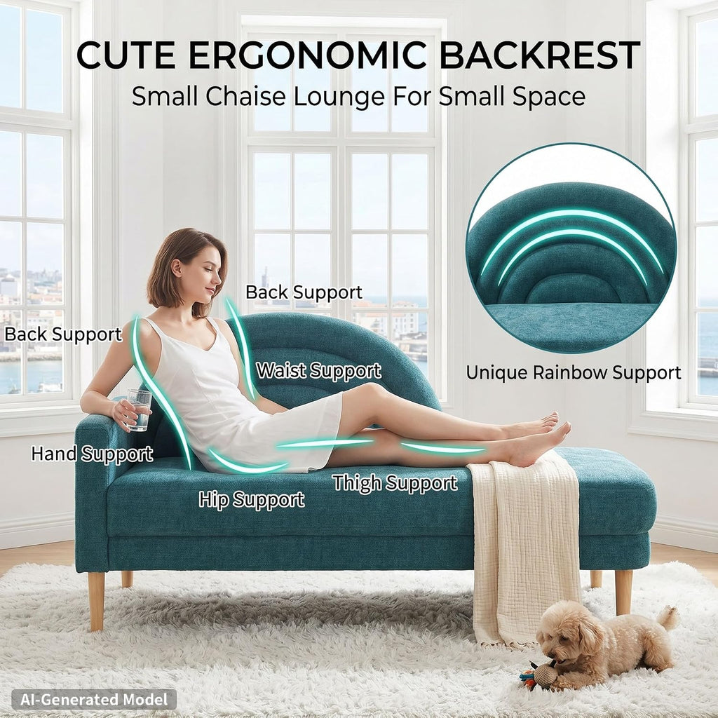 62.2" Linen Chaise Lounge Chair Indoor with Right Armres, Turquoise