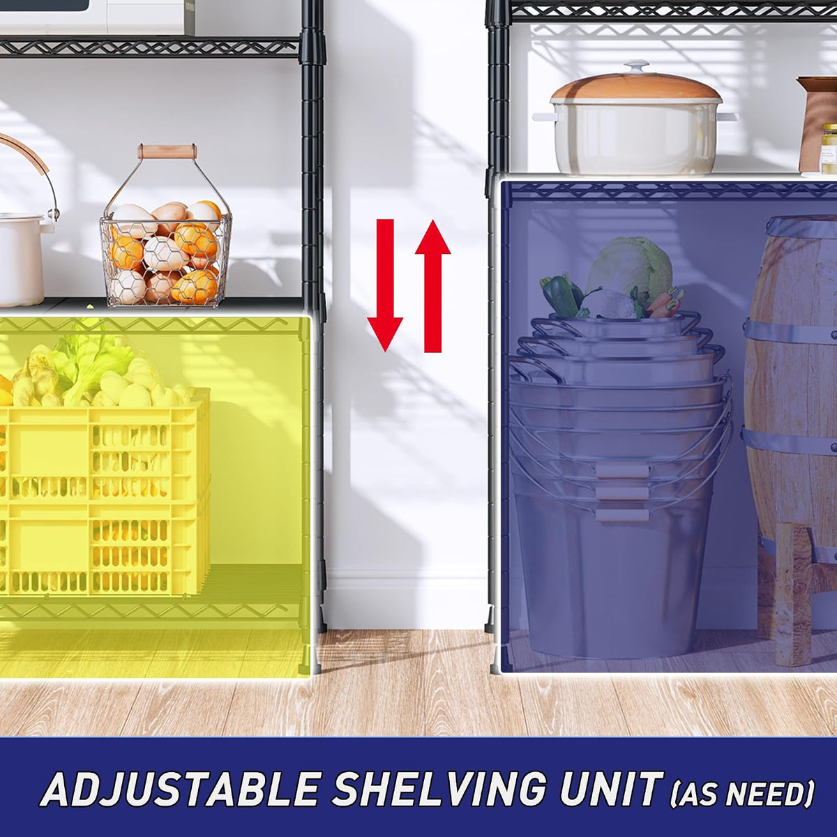 5 Tier Wire Shelving, 1010LBS Pantry Shelves Storage Shelves Adjustable Metal shelving UnitSturdy Steel Wire Shelf for Laundry Bathroom Kitchen Pantry Closet, 13.8"D x 22.4"W x 60"H, 4PCS