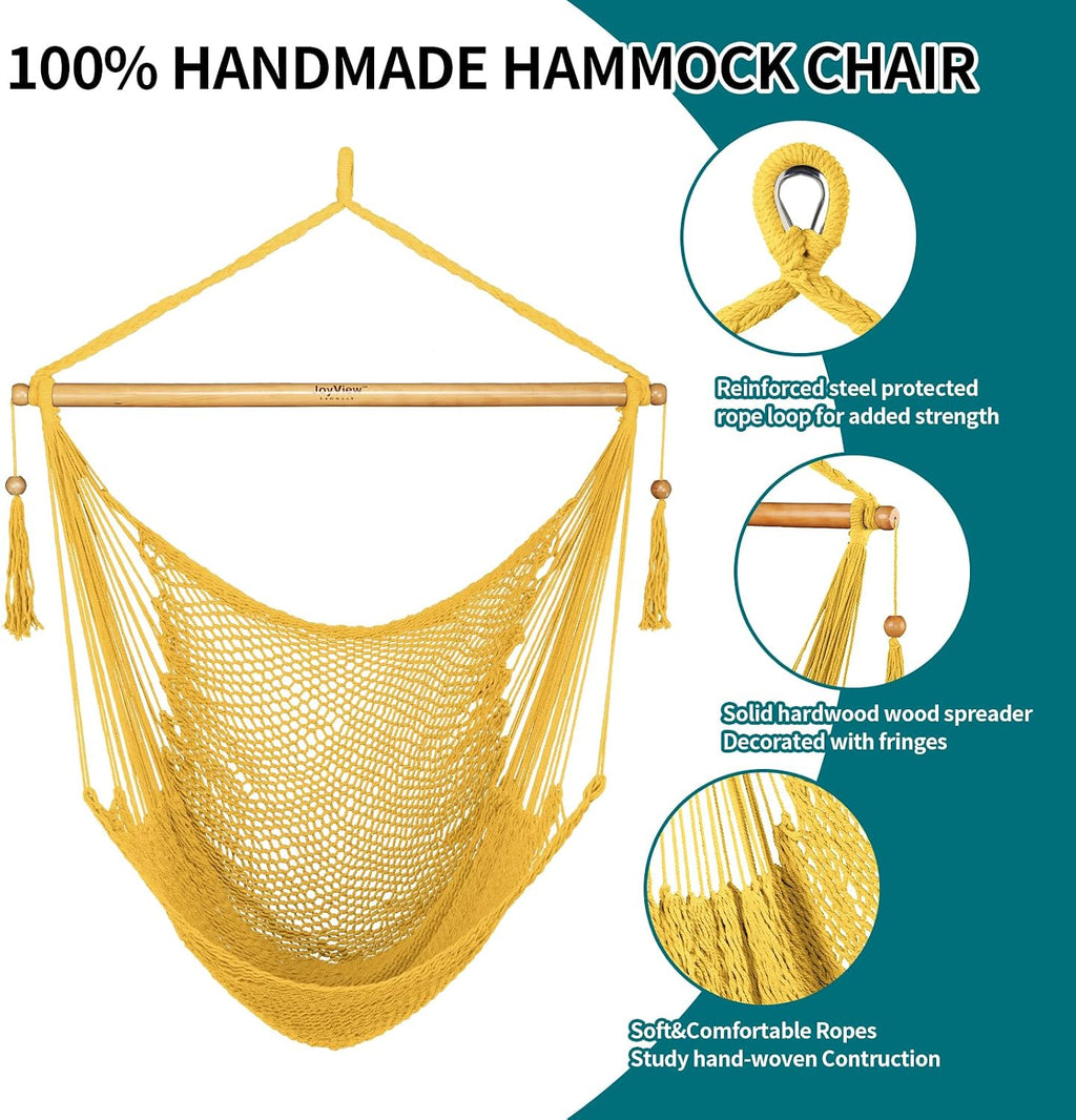 joyview hanging hammock chair, caribbean rope swing chair showing dimensions