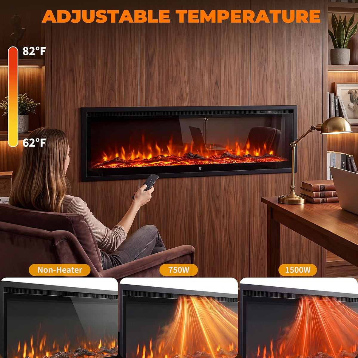 50 Inch Smart Electric Fireplace Insert Recessed and Wall Mounted
