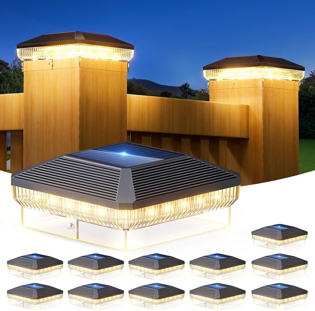 12 Pack 4x4 Solar Post Cap Lights with 3 Modes, 40 LEDs Fence Post Solar Lights Outdoor Waterproof, 30 Lumens Fence Deck Post Lights Solar Powered for 4x4 3.5x3.5 Vinyl Wooden Posts