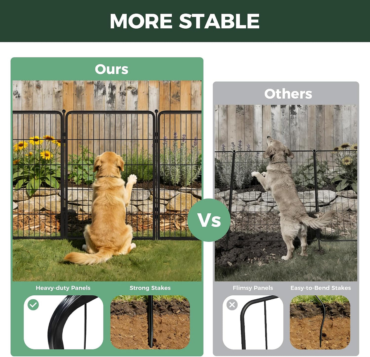 FXW No Dig Garden Fence, Outdoor for Yard, 40in(H) x 13.6ft(L), 6 Panels